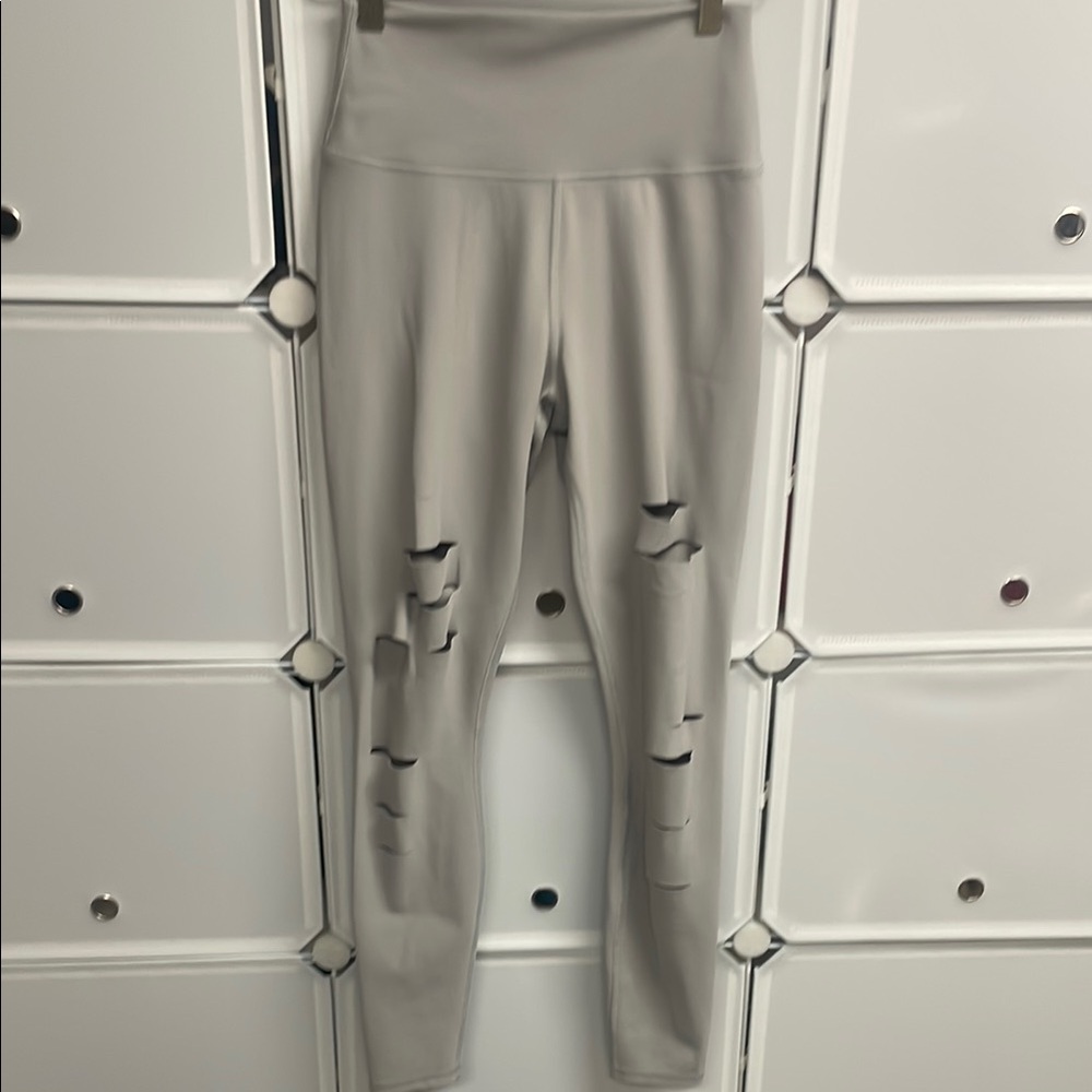 ALO Yoga Gray Distressed Leggings with High Waist